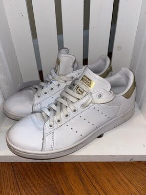 adidas White Leather Sneakers with Gold Accents